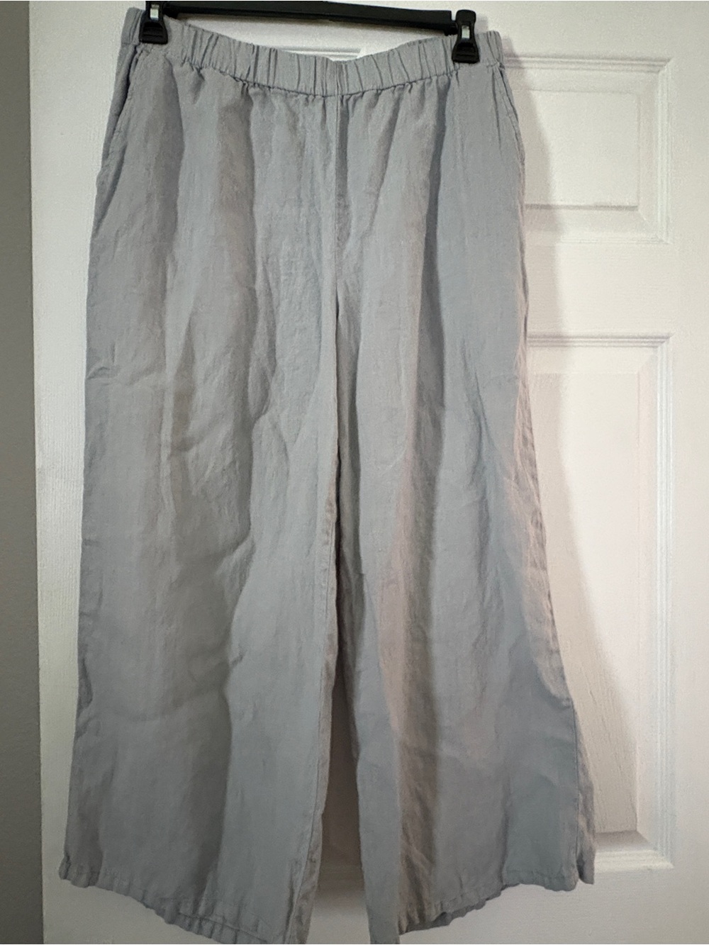 Eileen Fisher Light Gray Wide-Leg Linen-Blend Pants